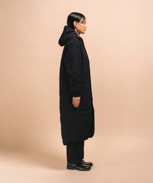 【極美品】LAVENHAM キルティングAライン ロングコート フード 紺 38 LAVENHAM コート アウター LONGLINE BRUNDON WOMENS / ロング