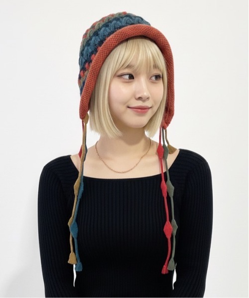 ニット帽 ニットキャップ 「HIKA」タッセル 付きカラフルニット帽