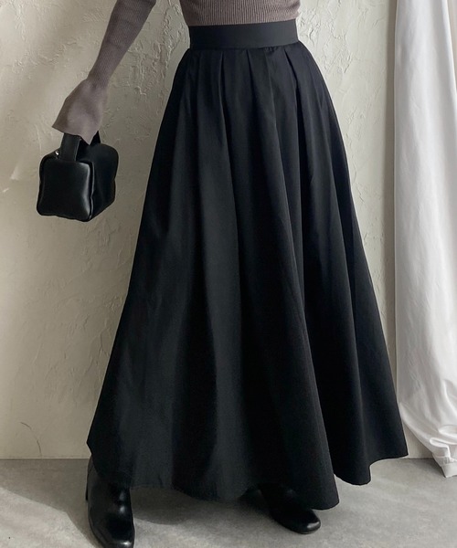 She's Closet スカート Aラインナイロンボリュームタックフレアロング