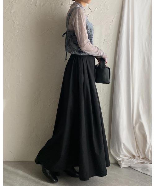 She's Closet スカート Aラインナイロンボリュームタックフレアロング