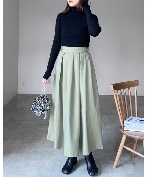 She's Closet ロング スカート Aラインナイロンボリュームタックフレア