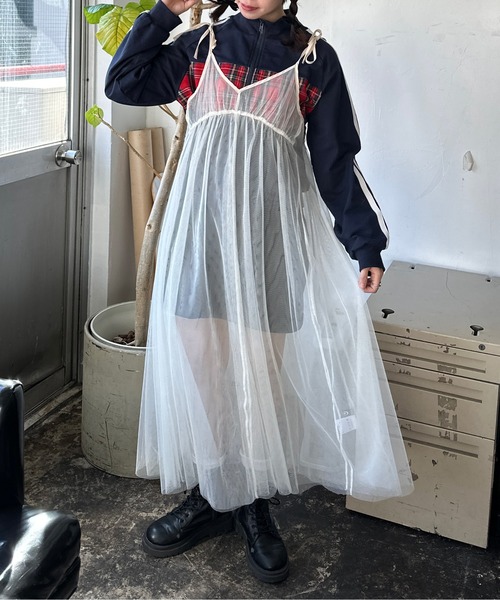 チュールカシュリボンキャミワンピース kutir ワンピース リボンチュールキャミワンピース レディース