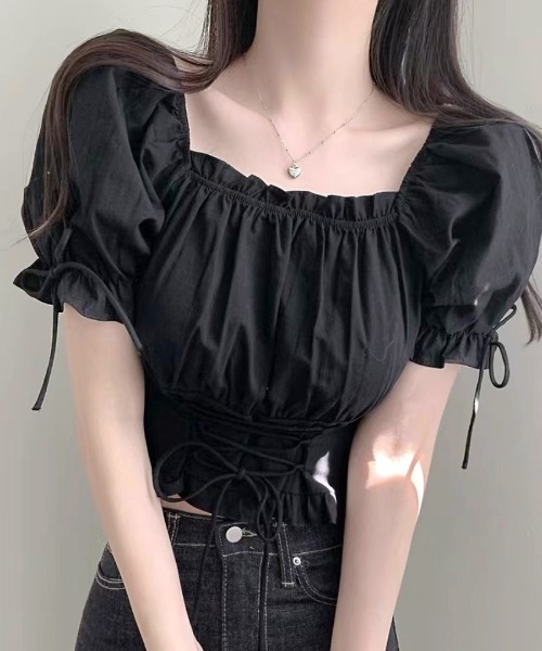 Riff（リフ） ブラウス シャツ 袖リボンスクエアネックトップス