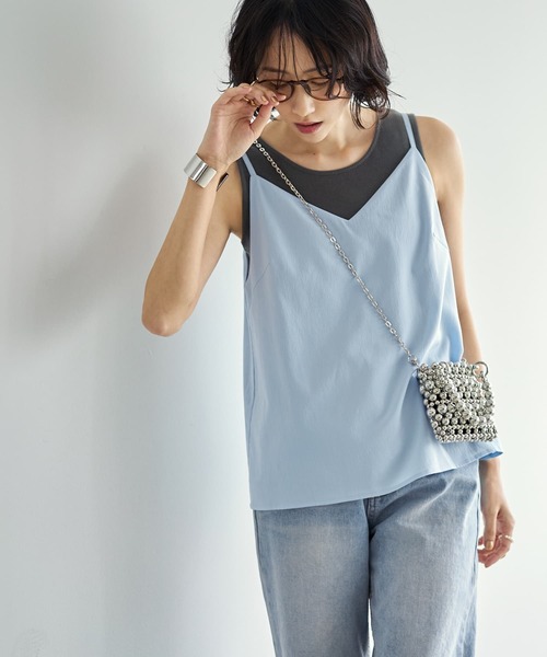 tシャツ 裏地付き微シボ質感キャミソール レディース