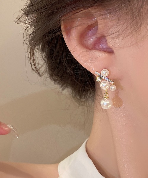 Leja（レジャ） ピアス 「LEJA」パールシルバーストーンピアス結婚式
