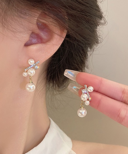 Leja（レジャ） パール ピアス 「LEJA」パールシルバーストーンピアス