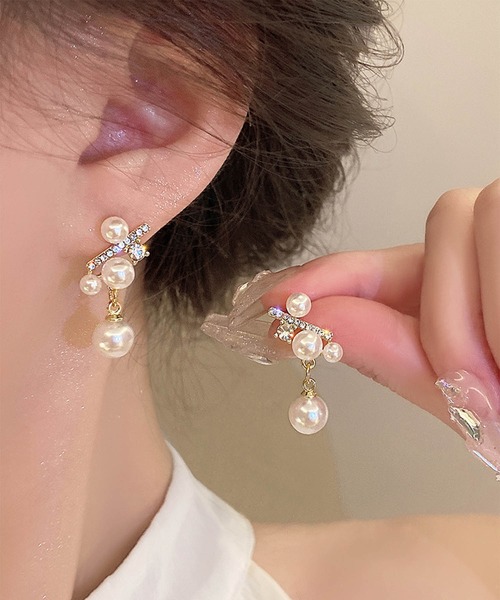 【お値下げ】LEJA ワンピースドレス パールピアスセット Leja（レジャ） ピアス 「LEJA」パールシルバーストーンピアス結婚式