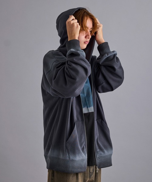 ダブルZIP スウェット パーカー JUNRED パーカー エッジスプレースウェットダブルジップパーカー