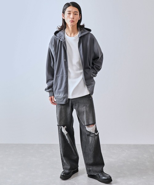 JUNRED パーカー エッジスプレースウェットダブルジップパーカー