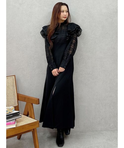 肌触りがいい MERCURYDUO ワンピース 2WAYシアーチェックラッフルドッキング ワンピース