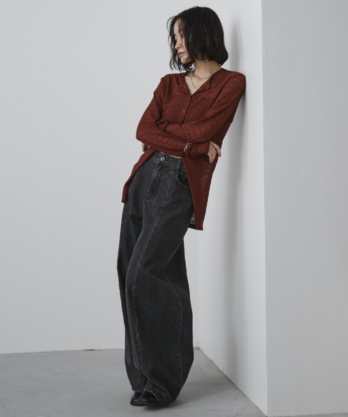 Aunt Marie'sバレルレッグワイドデニムパンツ/オールシーズン着用可 S,M,Lサイズ展開】バレルレッグワイドデニムパンツ/美シルエット