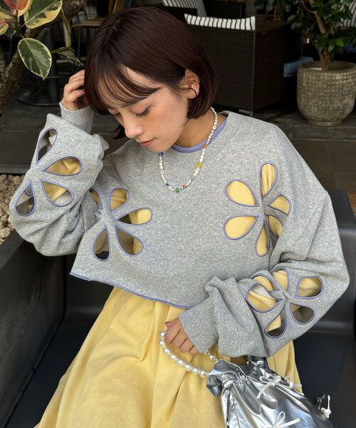 tシャツ 「HELLO.SANFRANCISCO/ハローサンフランシスコ」フラワーカットアウトクロップドスウェット レディース