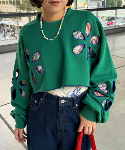tシャツ 「HELLO.SANFRANCISCO/ハローサンフランシスコ」フラワーカットアウトオーバースウェット レディース HELLO.SANFRANCISCO】フラワーカットアウトオーバースウェット