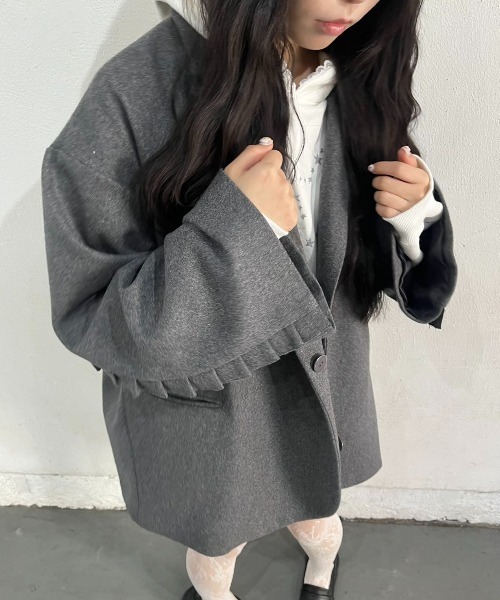 hugi ステンカラーコート コート FRILL SLEEVE COAT/フリルスリーブ