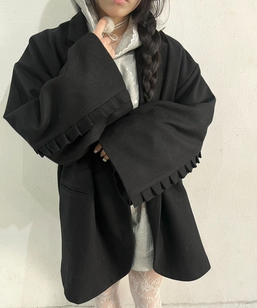 hugi ステンカラーコート コート FRILL SLEEVE COAT/フリルスリーブ