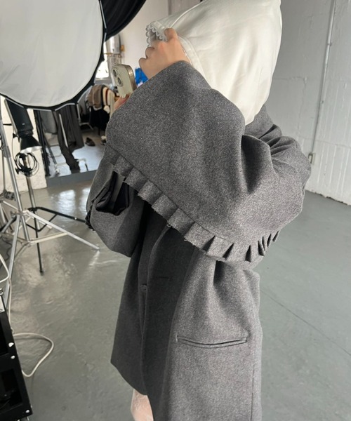 hugi ステンカラーコート コート FRILL SLEEVE COAT/フリルスリーブ