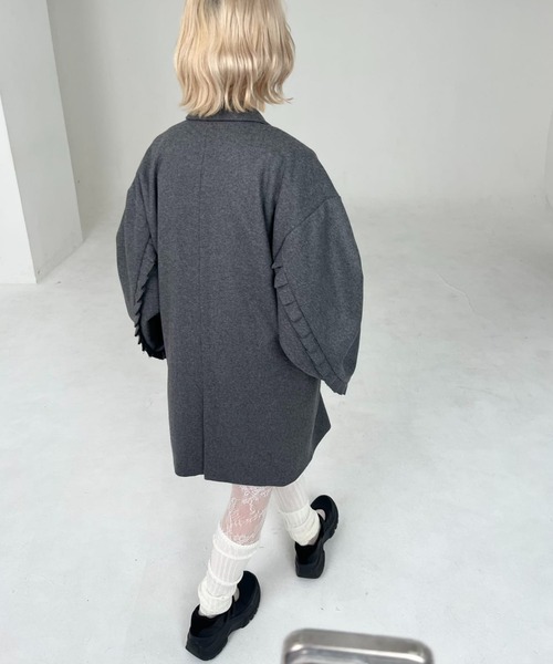 hugi ステンカラーコート コート FRILL SLEEVE COAT/フリルスリーブ
