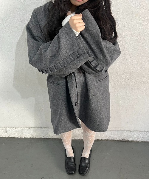 hugi ステンカラーコート コート FRILL SLEEVE COAT/フリルスリーブ