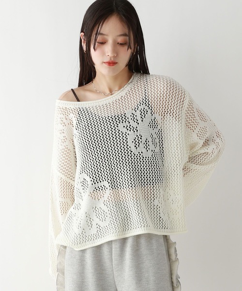 ニット セーター 「SS〜Lサイズ展開／グラデーションフラワー」クラフトニット レディース RAGEBLUE ニット セーター フラワーモチーフ透かし編みニット