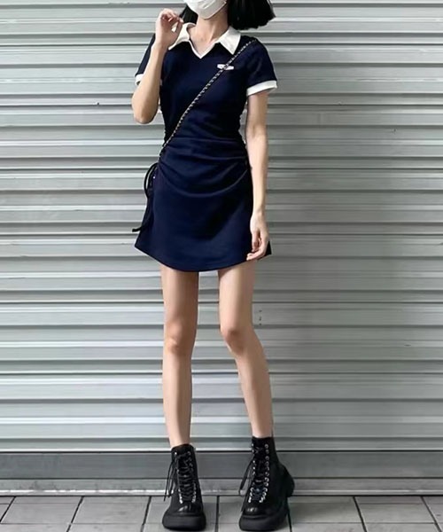 gossip!ロサンゼルス ワンピース カレッジ風 ポロ襟 ドローストリング