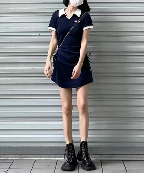 gossip!ロサンゼルス ワンピース カレッジ風 ポロ襟 ドローストリング