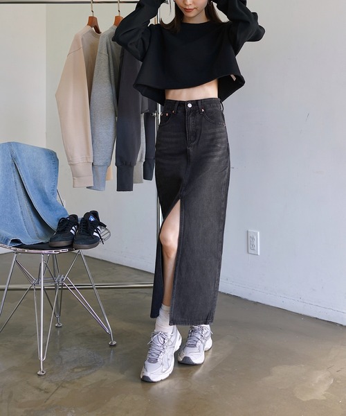 ジースターロウ デニムロングスカート スリット付き セール】A-LINE LONG WRAP SKIRT/デニムロングスカート