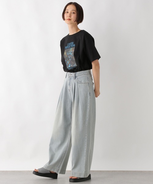 ★試着のみ★STRATA デニムライクベルテッドワイドパンツ Sサイズ earth_eco_loco セール！返品交換不可 ワイドパンツ レディース