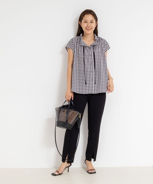 【新品】NOLLEY'S  美脚 ダブルクロスパンツ ブラック 36 セットアップ対応》ウォッシャブルダブルクロススリムパンツ（5