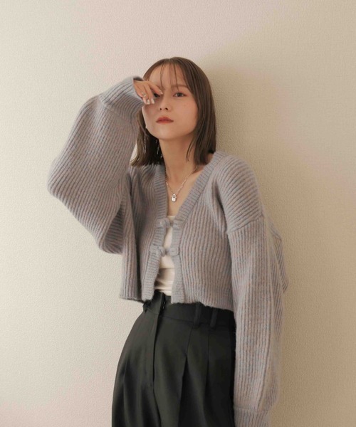 「Reurie'」 ニットボレロ FREE チャコールグレー レディース_画像2
