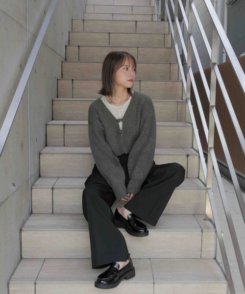 「Reurie'」 ニットボレロ FREE チャコールグレー レディース_画像8