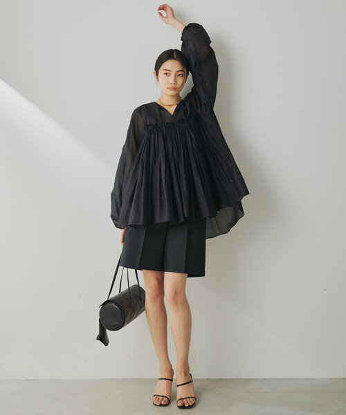 Whim Gazette シルクローンギャザーブラウス Whim Gazette ブラウス シャツ シルクローンギャザーブラウス