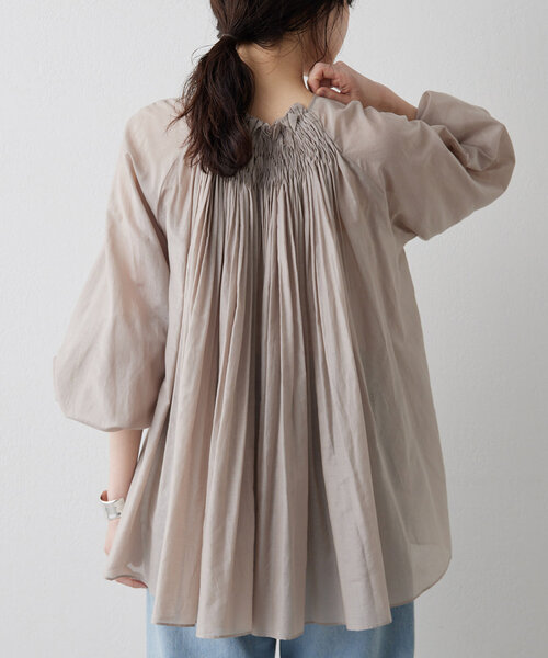 Whim Gazette シルクローンギャザーブラウス Whim Gazette ブラウス シャツ シルクローンギャザーブラウス