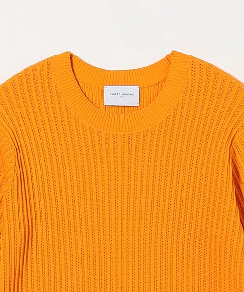 ユナイテッドアローズ　コットンケーブルメッシュニット　オレンジ UNITED ARROWS ニット セーター メッシュ ハーフスリーブ