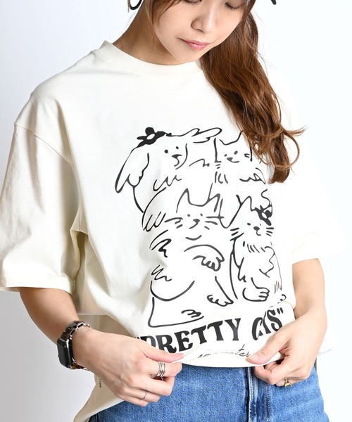 tシャツ ネコちゃんイラストプリント 半袖 Tシャツ レディース メンズ