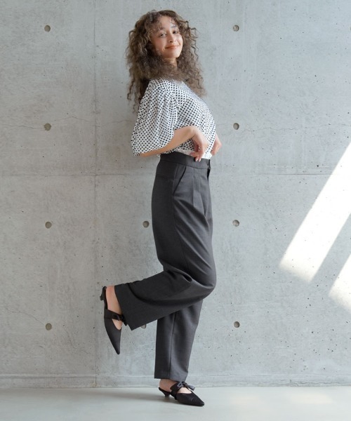 DONOBAN パンツ ウエストフリルタックパンツ レディース