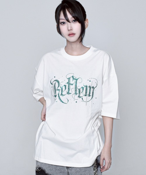 『REFLEM/レフレム』ロゴラインストーンTシャツ/ハーフスリーブカットソー セール】『REFLEM/レフレム』ロゴラインストーンTシャツ（T