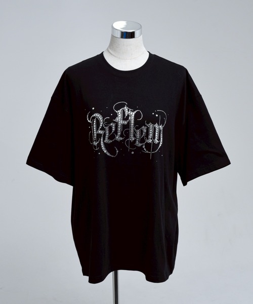 レフレム★ロゴラインストーンTシャツ バックプリント ブラック フリーサイズ 人気の新作 レフレム☆ロゴラインストーンTシャツ バック