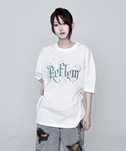 REFLEM tシャツ 「REFLEM/レフレム」ロゴラインストーンTシャツ