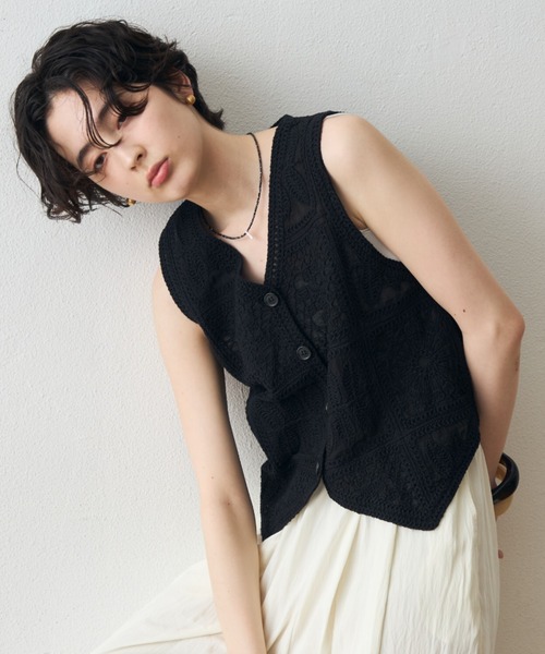 Trish（トリッシュ） ベスト ジレ コットン刺繍ベスト レディース
