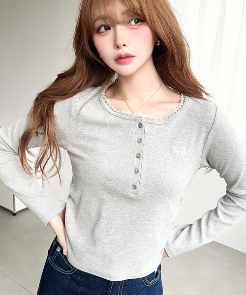 ムーンツリープラネット カットソー 長袖 M アイボリー Uネック /RR SPU（スプ） tシャツ スパンフライス長袖ヘンリーネックカットソー
