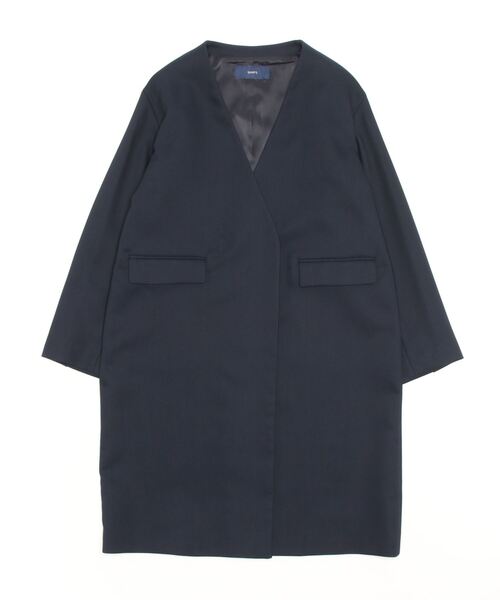 SHIPS（シップス） ノーカラーコート 36 ネイビー レディース