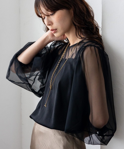 No Rule No Line tシャツ シアーチュールドッキングレイヤード風