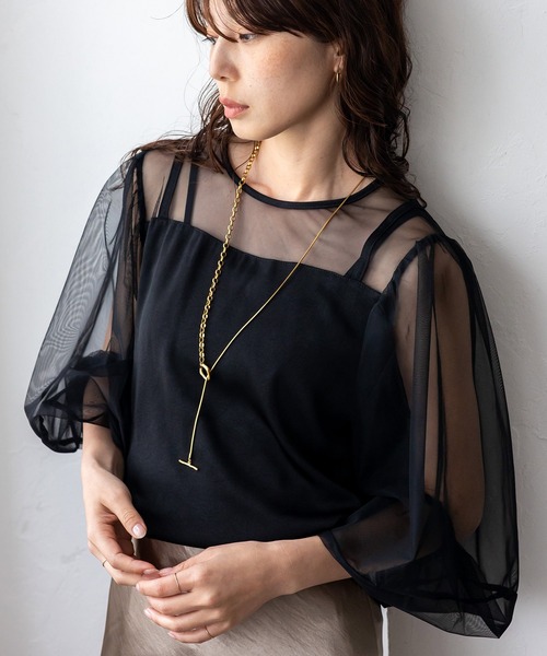 No Rule No Line tシャツ シアーチュールドッキングレイヤード風