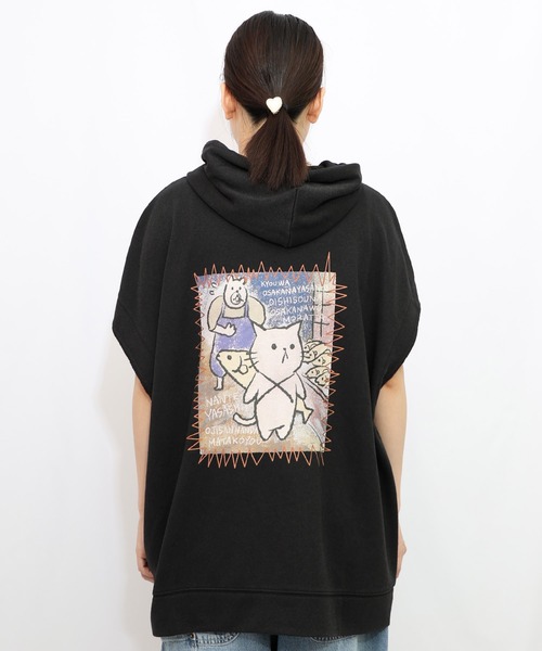 ヨークシャーテリア　額付プリント　アメリカン　シリアルナンバー付き ScoLar Parity tシャツ 353106：魚屋さんとネコ柄 ケミカル加工