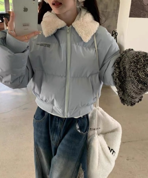 ダウンコート ダウンジャケット ショート丈 衿ファイクファー エコ