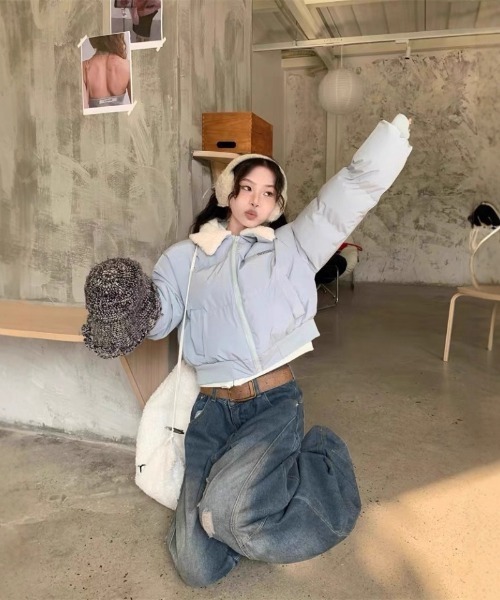 ダウンコート ダウンジャケット ショート丈 衿ファイクファー エコ