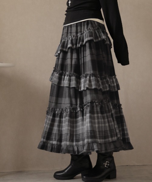 ULYSSES スカート チェック柄ティアードロングスカート : ZOZOTOWN