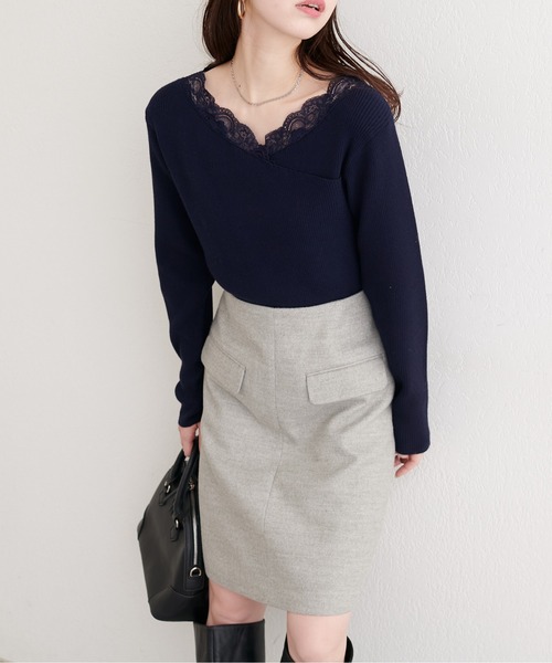 styling レースアップラメニットプルオーバー styling/（スタイリング）の「レースアップラメニットプルオーバー