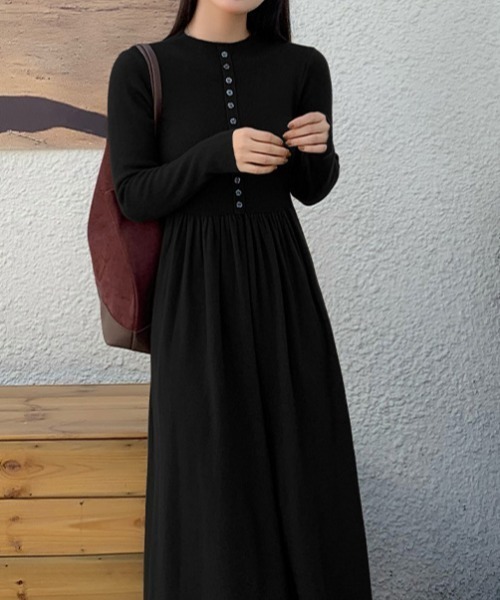 Diosfront ワンピース ウエストギャザーAラインニットワンピース