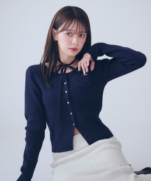 fupel カーディガン choker waist shape knitcardigan / チョーカー